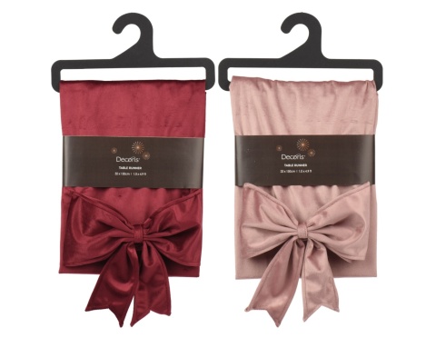 Burgundy velvet table runner 150x32 cm with a bow (614599)
