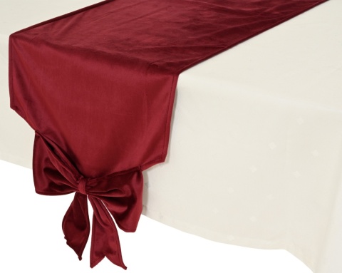 Burgundy velvet table runner 150x32 cm with a bow (614599)