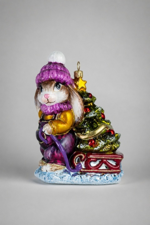 GlitterLab Ornament: Girl Bunny with Sled (5003G)