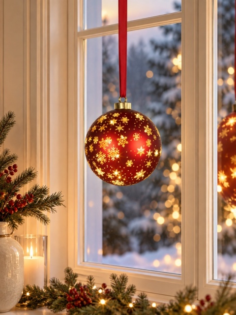 Red glass bauble, 19 cm, 25 LEDs, rotating effect (481523)