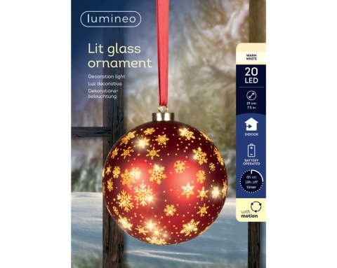 Red glass bauble, 19 cm, 25 LEDs, rotating effect (481523)