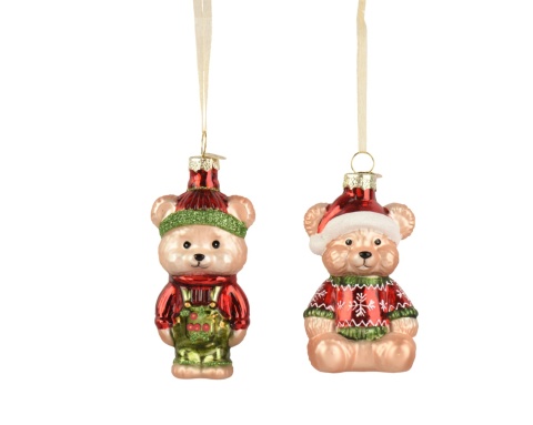 Glass ornament: Sitting teddy bear in a Christmas sweater (123853)