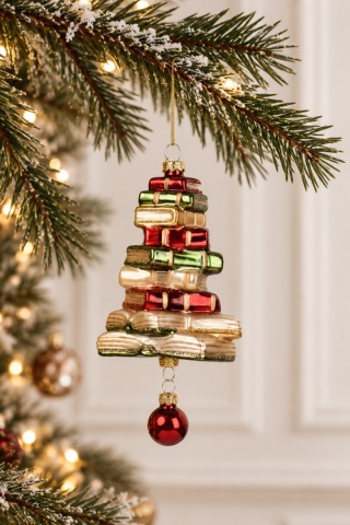 Glass ornament: Stack of books with an ornament (124015)