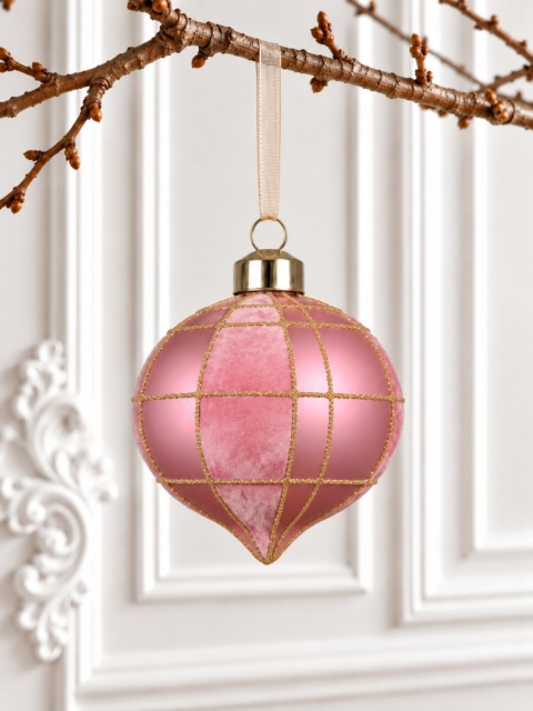 Matte velvet-finish pink glass spinning-top ornament (071839)