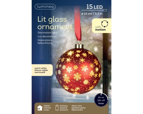 Bombka szklana fi 14cm czerwona 15LED wirująca (481522)