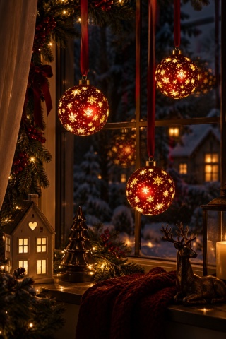 Red glass bauble, 14 cm diameter, 15 LEDs, rotating (481522)