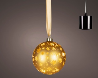 Gold glass bauble, 14 cm diameter, 15 LEDs, rotating (481524)