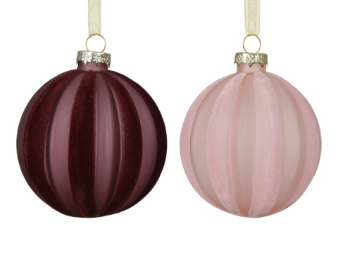 Bombka szklana karbowana 8cm bordo welur (071780)
