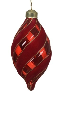 Glass icicle ornament with red velvet stripes (068261)