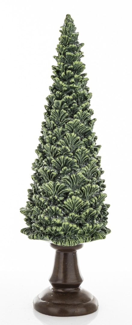 Choinka ceramiczna 32cm na podstawie zielona z brokatem (172551)