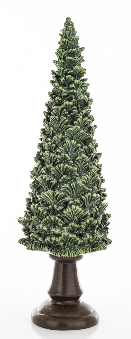 Choinka ceramiczna 32cm na podstawie zielona z brokatem (172551)