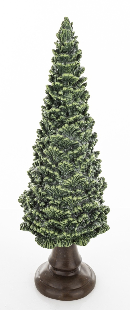Choinka ceramiczna 32cm na podstawie zielona z brokatem (172551)