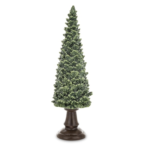 Choinka ceramiczna 32cm na podstawie zielona z brokatem (172551)