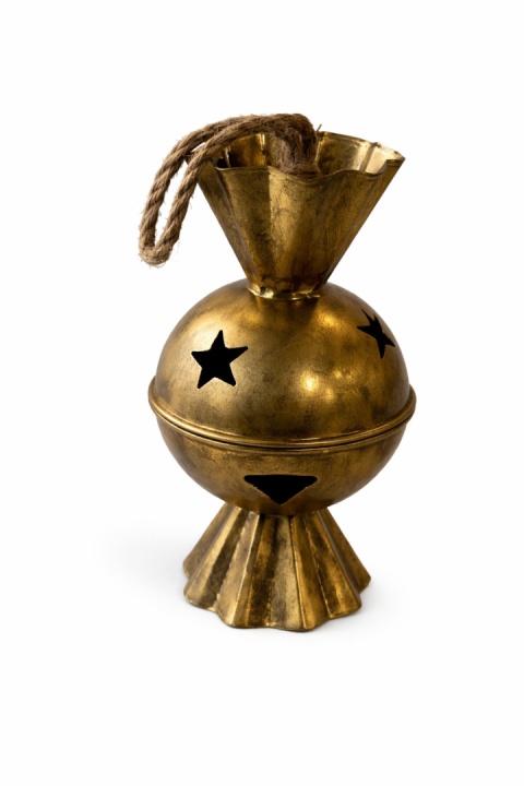 Medium gold distressed-finish metal bell ornament (SX0171)