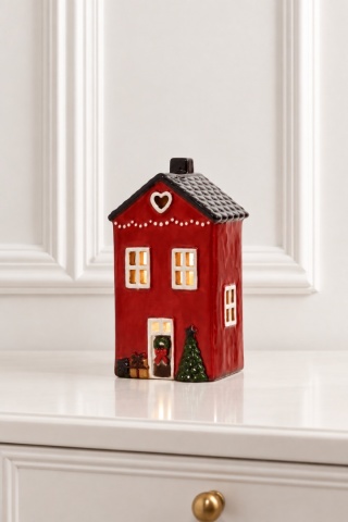 Domek ceramiczny czerwony duży na t-lighta brązowy dach (741101)