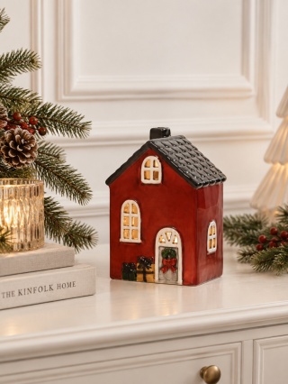 Domek ceramiczny czerwony mały na t-lighta brązowy dach (741102)