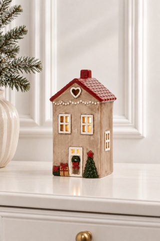 Domek ceramiczny łososiowy duży na t-lighta czerwony dach (741101)