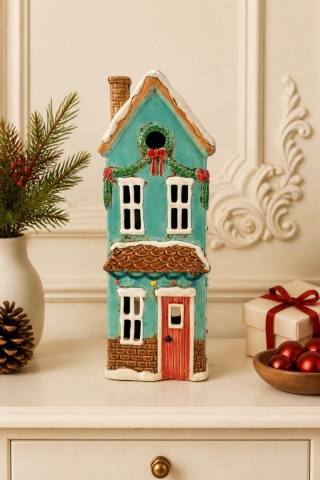 Domek ceramiczny na t-light turkusowy (2551)