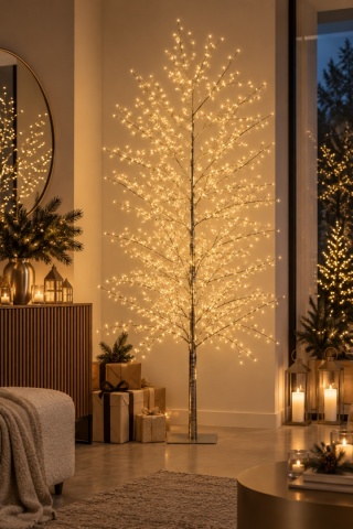 Drzewo 180cm modrzew ośnieżony 600LED ciepły timer (491596)