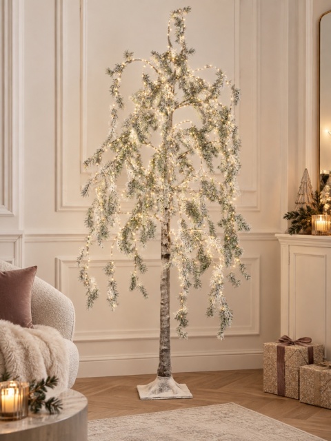 180 cm snow-dusted larch tree, 600 warm-white LEDs, timer (491596)
