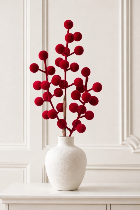 Gałązka 35cm welur burgund kuleczki (546534)