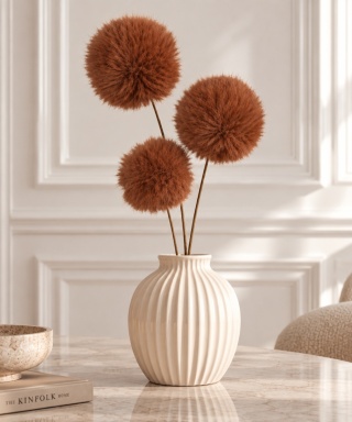 70 cm spray with three brown pom-poms (701883)