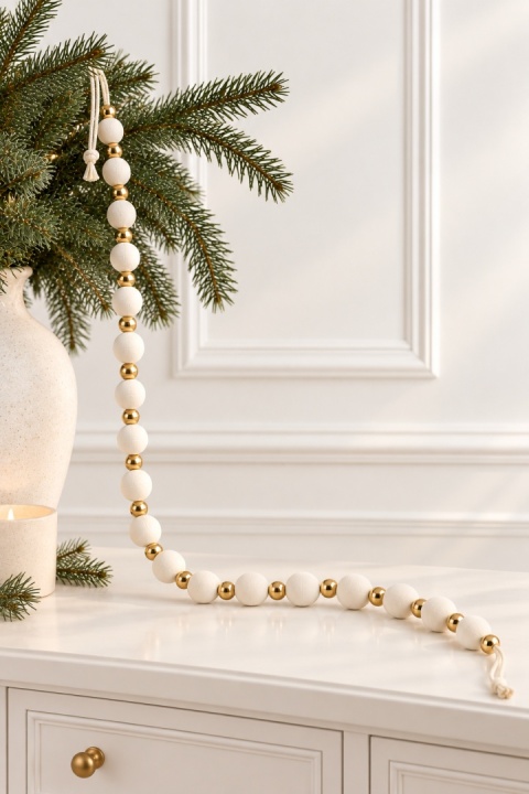 White and gold velour garland 180 cm (3049)