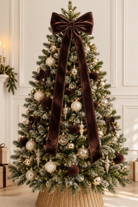 Very large dark brown velvet bow with tails and shaped edges (SX1411)