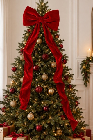 Very large red velvet bow with streamers and shaped edges (SX1188)