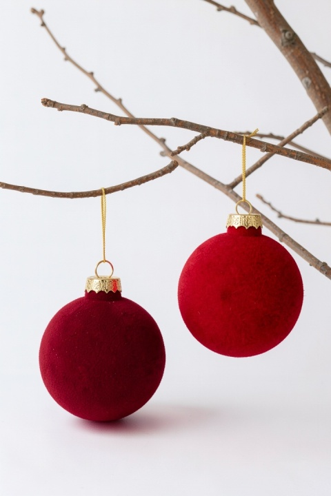 Kpl.10szt bombki szklane fi 6cm welur mix bordo (062273)