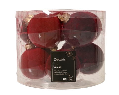 Kpl.10szt bombki szklane fi 6cm welur mix bordo (062273)