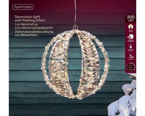 Kula metalizowana złota 30cm 300LED flash timer (490403)