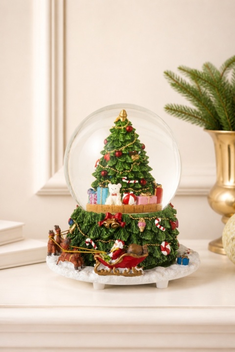 11 cm water globe, moving Christmas tree and base, music box (131594)