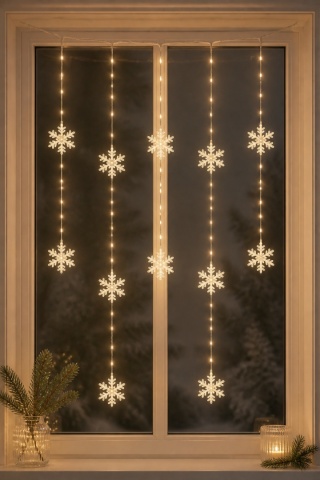 Curtain 200x200cm, 408 warm white LEDs, snowflake design, 8 functions (AVX100690), with timer, indoor/outdoor use.