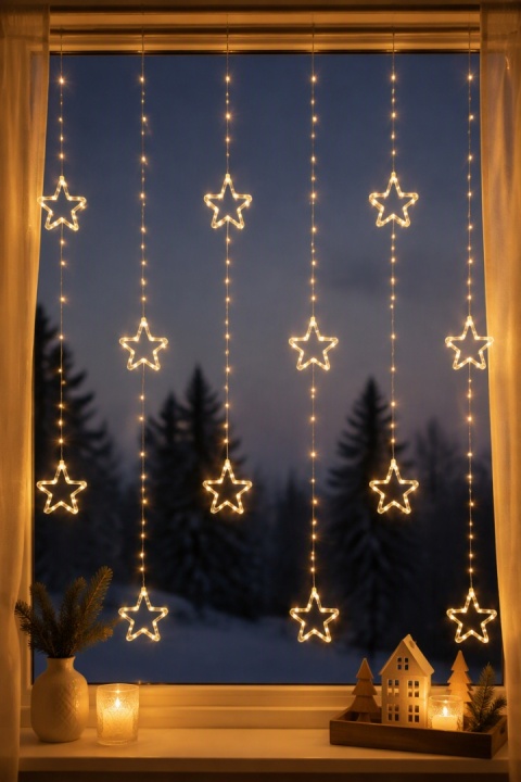 Kurtyna 200x200cm 415LED ciepła gwiazdki 8f. (AVX100690) timer wew/zew