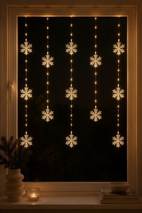 Kurtynka120x120cm 232LED ciepła 8f. śnieżynki timer (AVX100660)