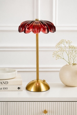 Lampka metalowa złota 12LED bordowy klosz (XX8450530)