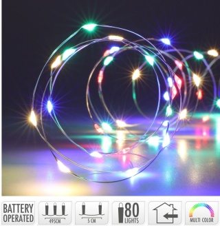 80-LED Multicolor Wire String Lights, 395 cm, Battery-Operated (3x AA) (AX9732460)