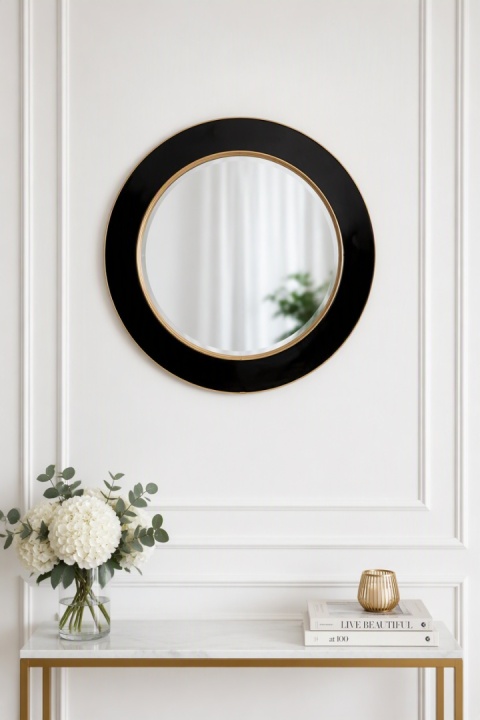 Round mirror 60 cm, black velvet rim (544623)