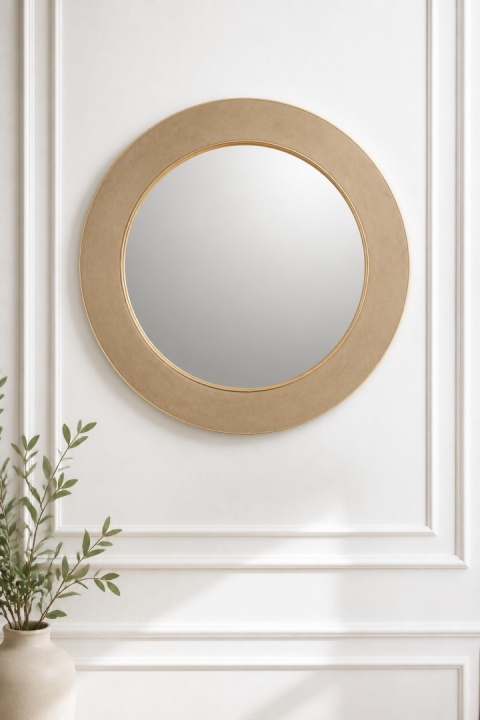 Lustro okrągłe 60cm brzeg welur beż (544624)