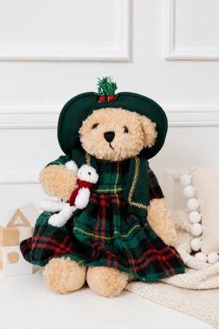 Mrs. Bear plush toy, 40 cm, in a green dress (929)