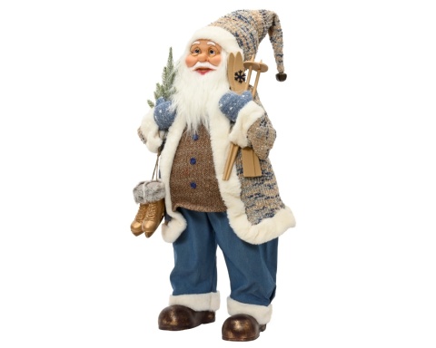 Beige and blue Santa with ice skates and skis (704336)