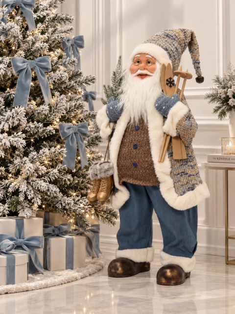 Beige and blue Santa with ice skates and skis (704336)