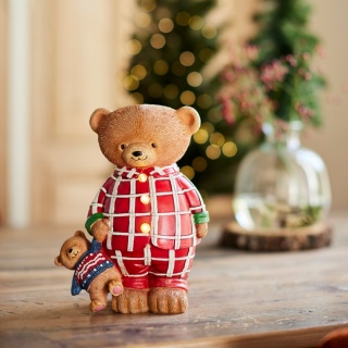 LED polyresin teddy bear in bear-print pajamas (488257)
