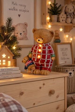 LED polyresin teddy bear in bear-print pajamas (488257)