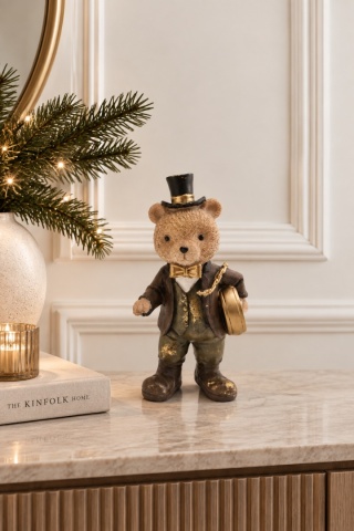 Small standing polyresin bear with a clock (SX0698)