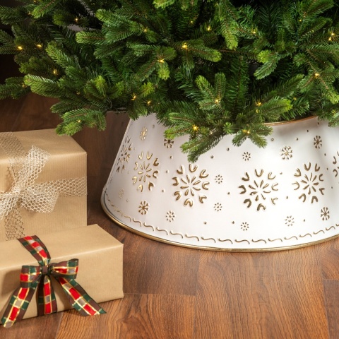 Metal Christmas tree stand cover for 2.4m tree, white and gold (685424)