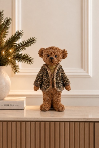 Glittery Teddy Bear in a Woolen Sweater, Polyresin (SX0689)