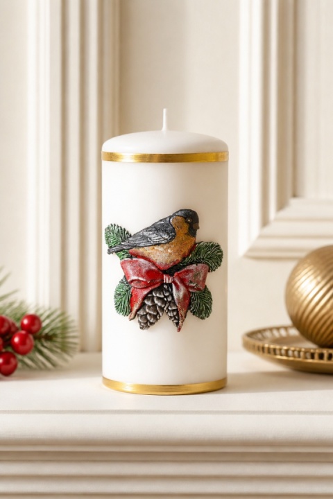 Large white pillar candle 70x170 – Winter Bird (174310)
