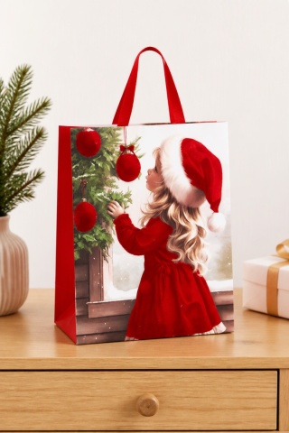 Large premium flocked bag – Girl by the Christmas tree (545029)